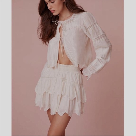 LoveShackFancy Donahue Tiered Ruffle Mini Skirt White Cotton XL NWT - Picture 9 of 10